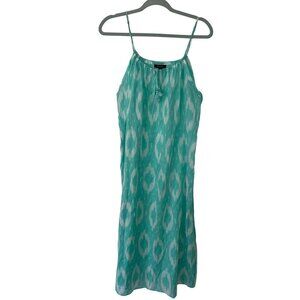 Natori Women Nightgown Size Medium Green White Pure Cotton Sleepwear Batik Print
